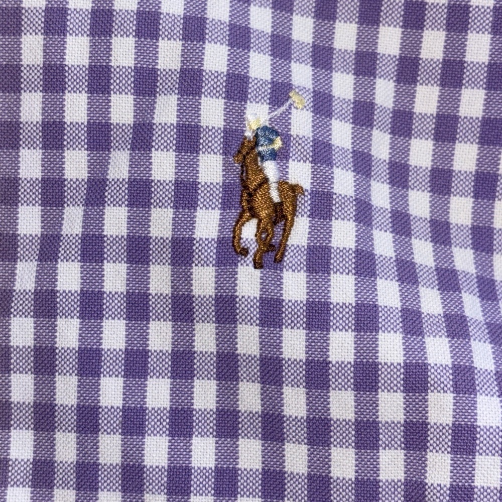 Polo Ralph Lauren Shirt Mens XLarge Purple Gingham Check Poplin Button Down - Picture 2 of 7